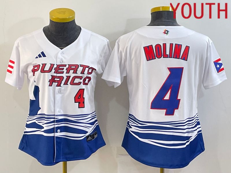 Youth 2023 World Cub Puerto Rico #4 Molina White MLB Jersey